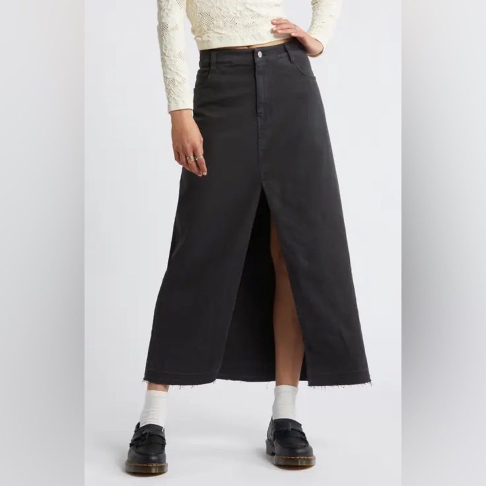 BP. Raw Hem Stretch Twill A-Line Black Long Maxi Jean Skirt Women's Size 12